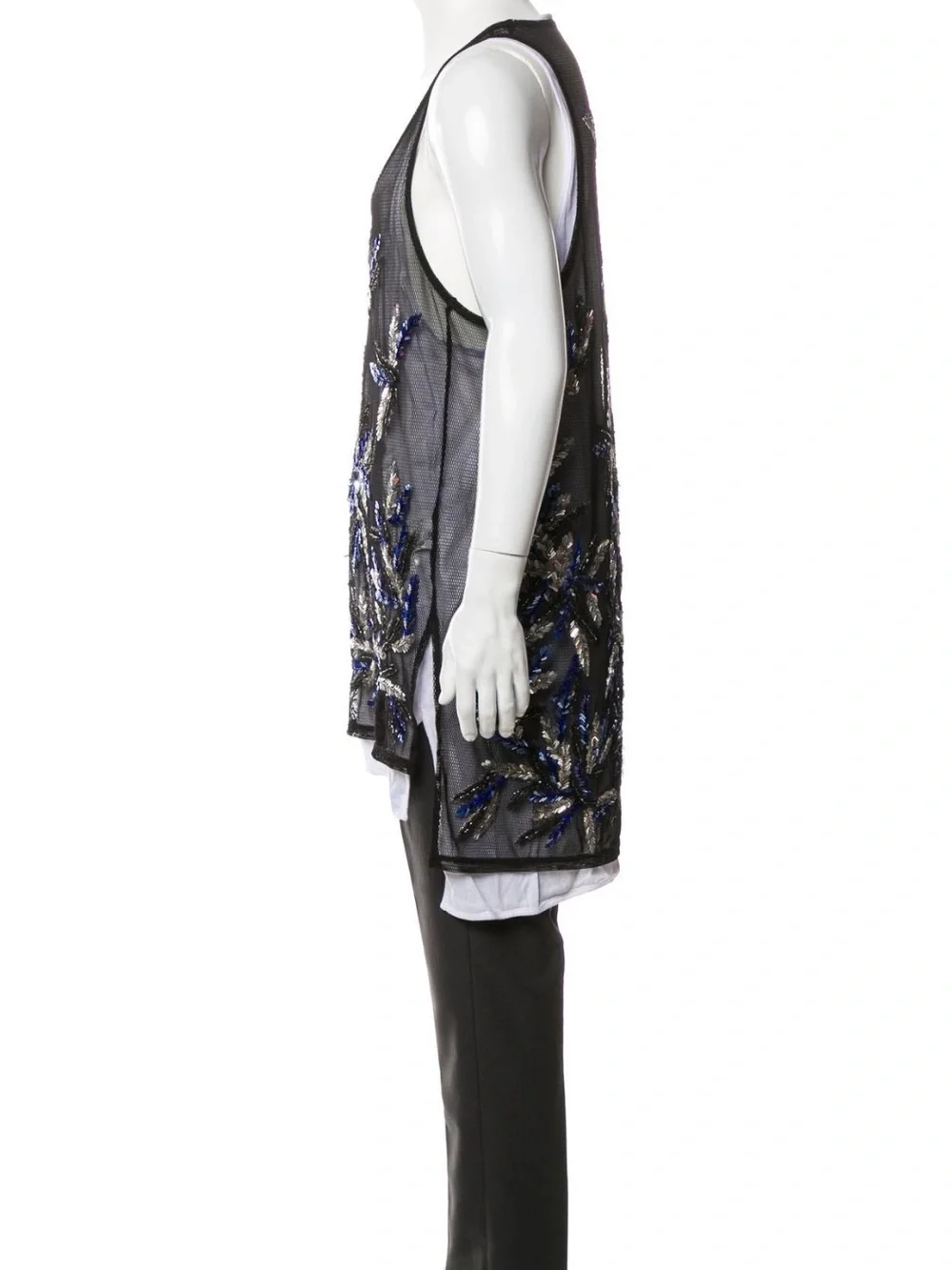 DSQUARED2 Black Mesh Tank with Blue and Silver Sequin Embellishment